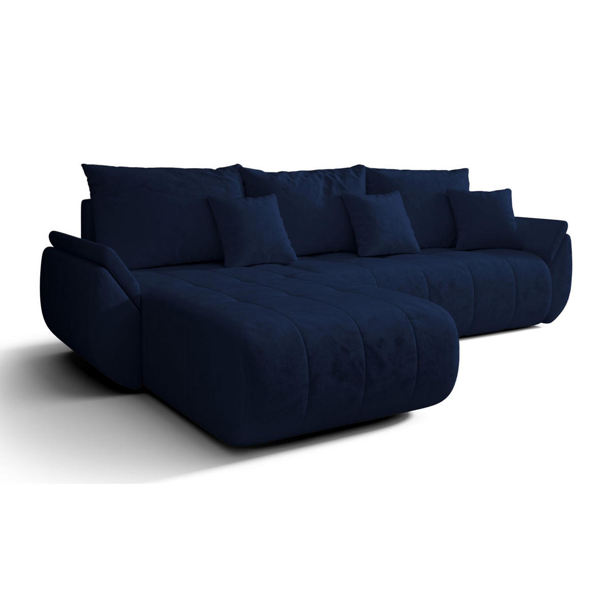 ECKSOFA Romuldi mit Schlaffunktion, Marineblau Samt, linksseitig - Schwarz/Dunkelblau, Kunststoff/Textil (280/185cm) - Selsey