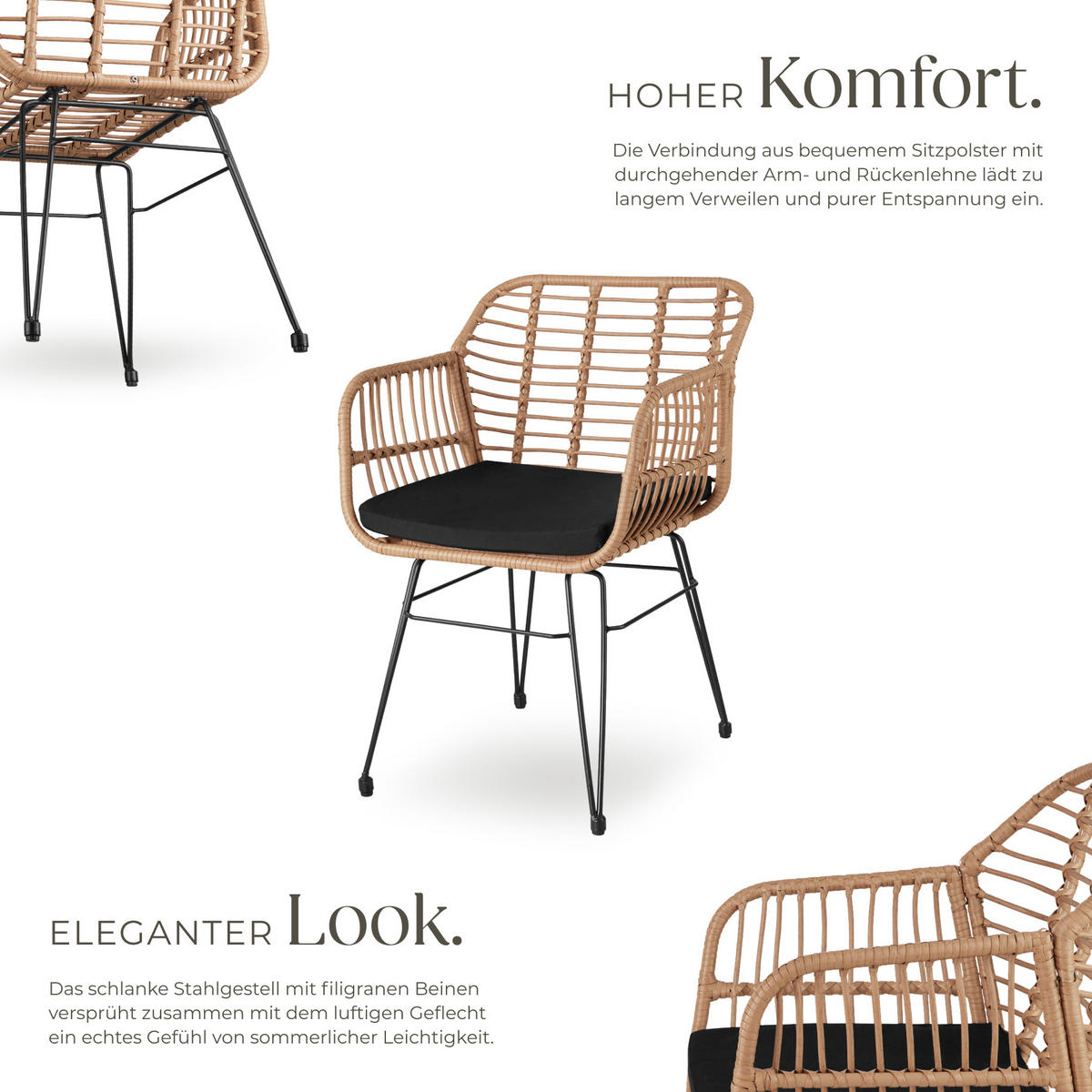 RATTAN SITZGRUPPE Molfetta,filigranes Design,natur - Naturfarben, Kunststoff - tectake