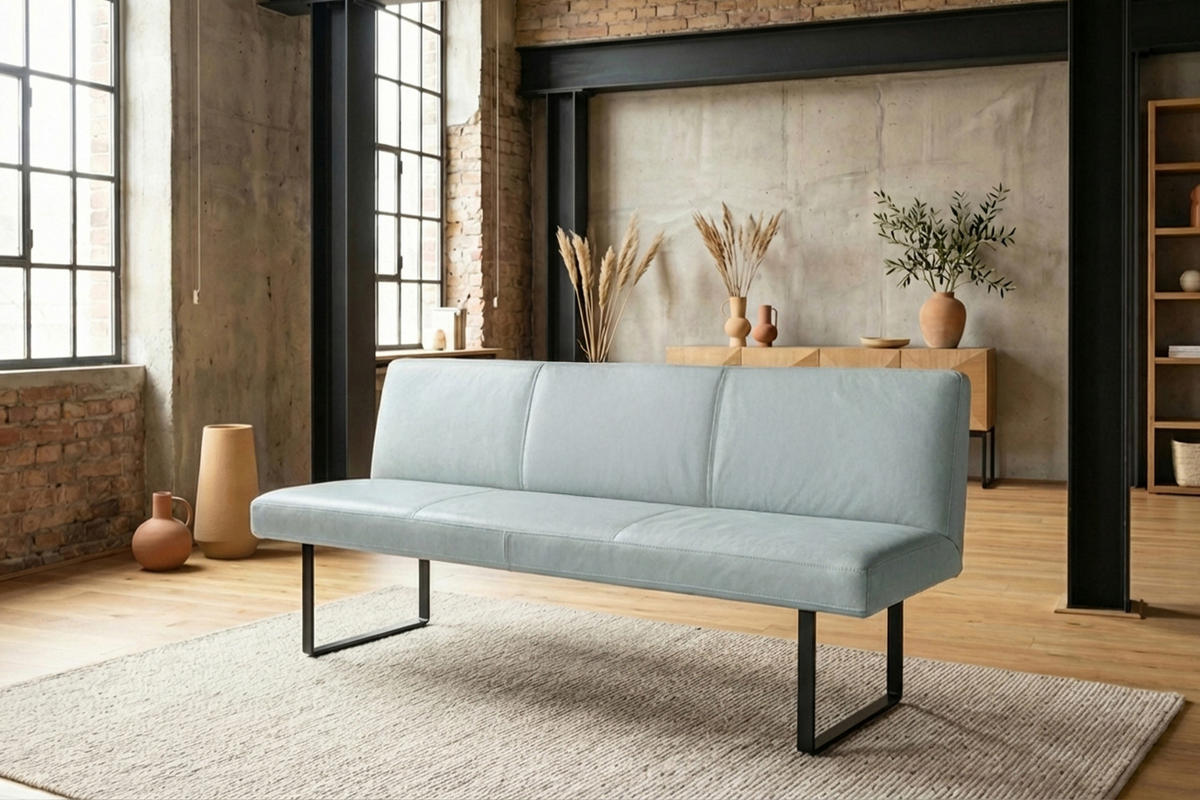 ESSZIMMERBANK ELEEN Hellblau Leder - Hellblau, Leder (243/85/69cm) - KAWOLA
