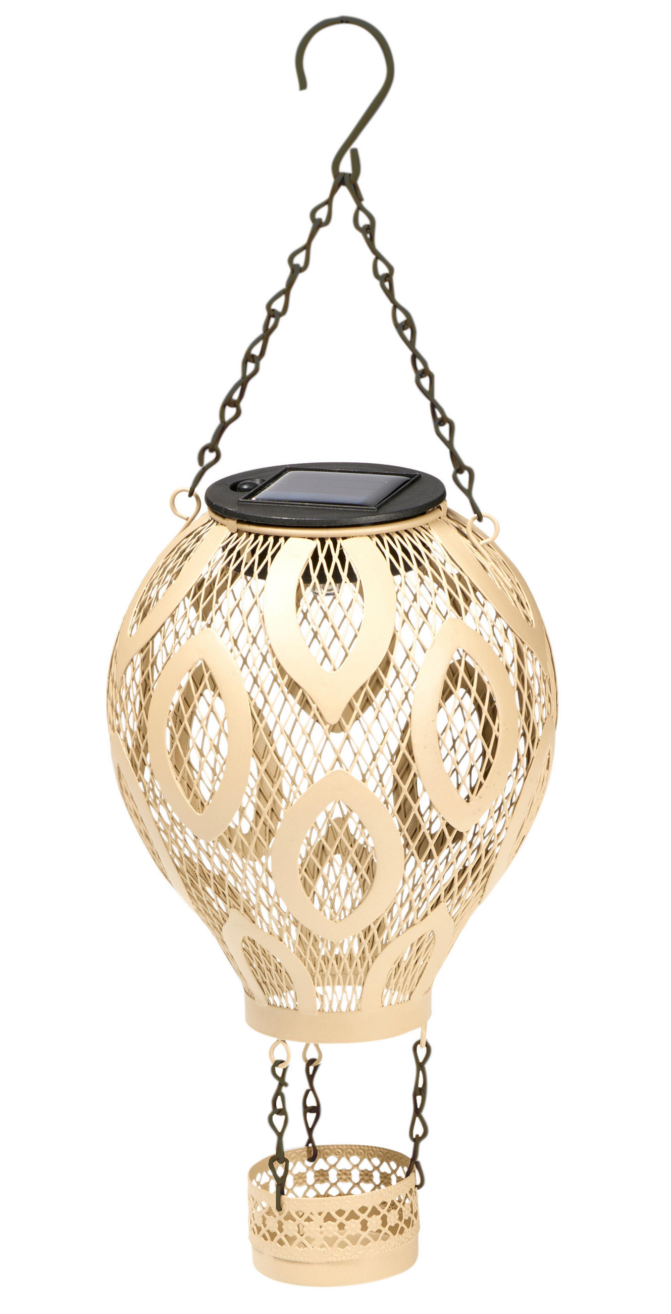 LED-SOLAR-METALL-HEISSLUFTBALLON - wetterfestes Windlicht mit Dämmerungssensor und Schattenspiel in beige - Beige, Metall (13/13/36cm) - Northpoint