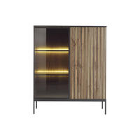 VITRINENSCHRANK - 103.5 cmcm x 39 cmcm - Glas, Holz, Platte - Schwarz, Naturfarben Hell - OVILA - Schwarz/Naturfarben, Glas/Holz (103.5/125.5/39cm) - Vente-Unique