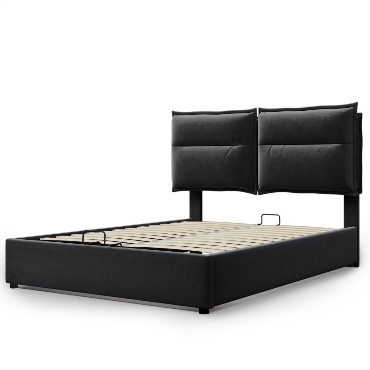 POLSTERBETT 140/200 cm Schwarz mit Stauraum und höhenverstellbarem Kopfteil - Schwarz, Textil (140/200cm) - OKWISH