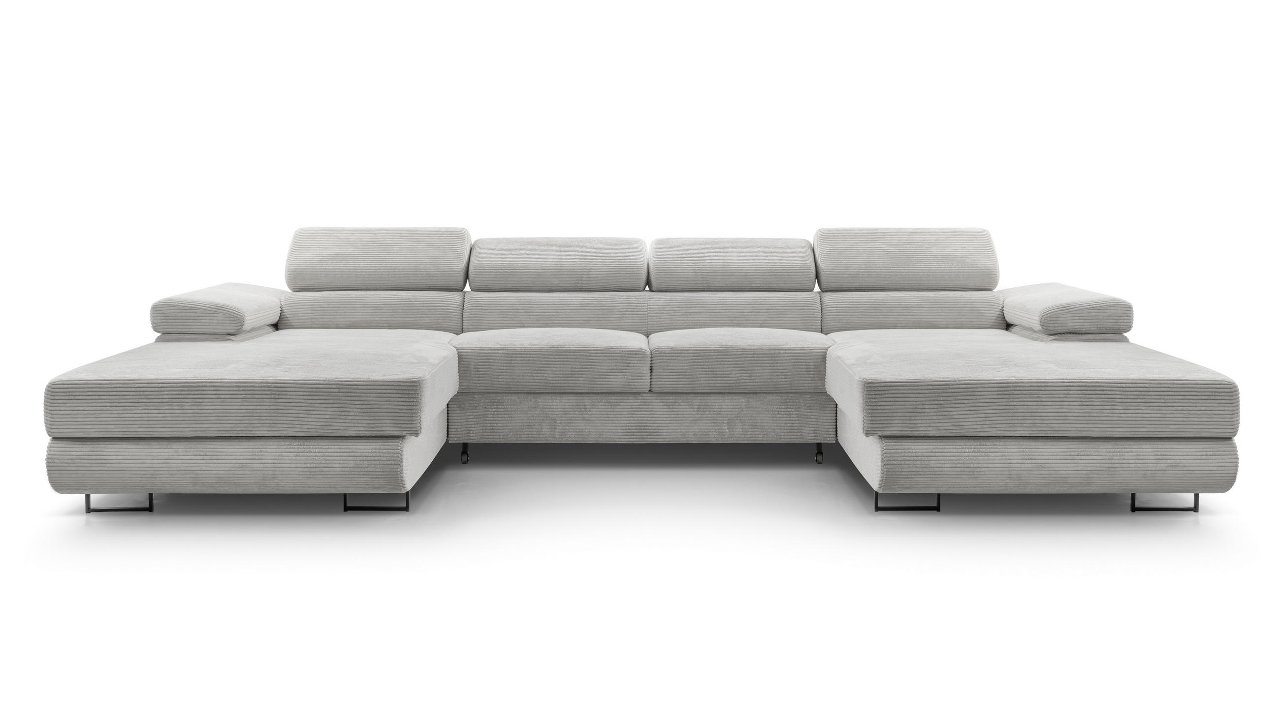 WOHNLANDSCHAFT Arborio Hellgrau 352/202/90 cm mit Schlaffunktion - Hellgrau/Schwarz, Textil/Metall (352/90/202cm) - AX Living