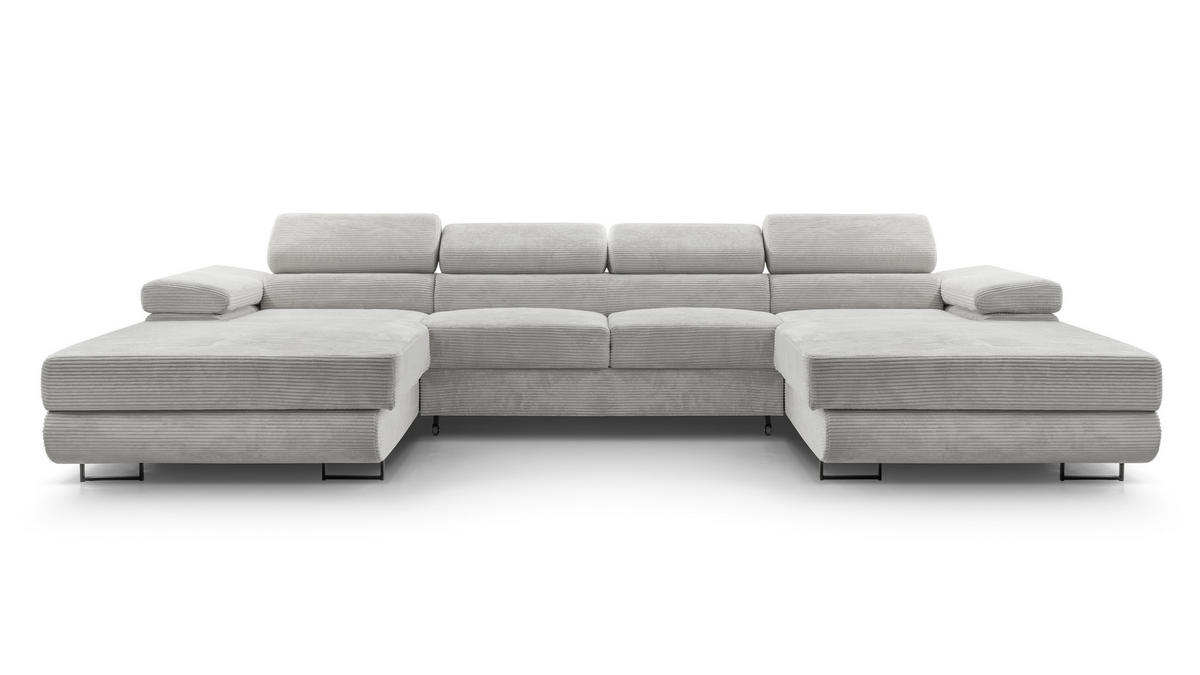 WOHNLANDSCHAFT Arborio Hellgrau 352/202/90 cm mit Schlaffunktion - Hellgrau/Schwarz, Textil/Metall (352/90/202cm) - AX Living