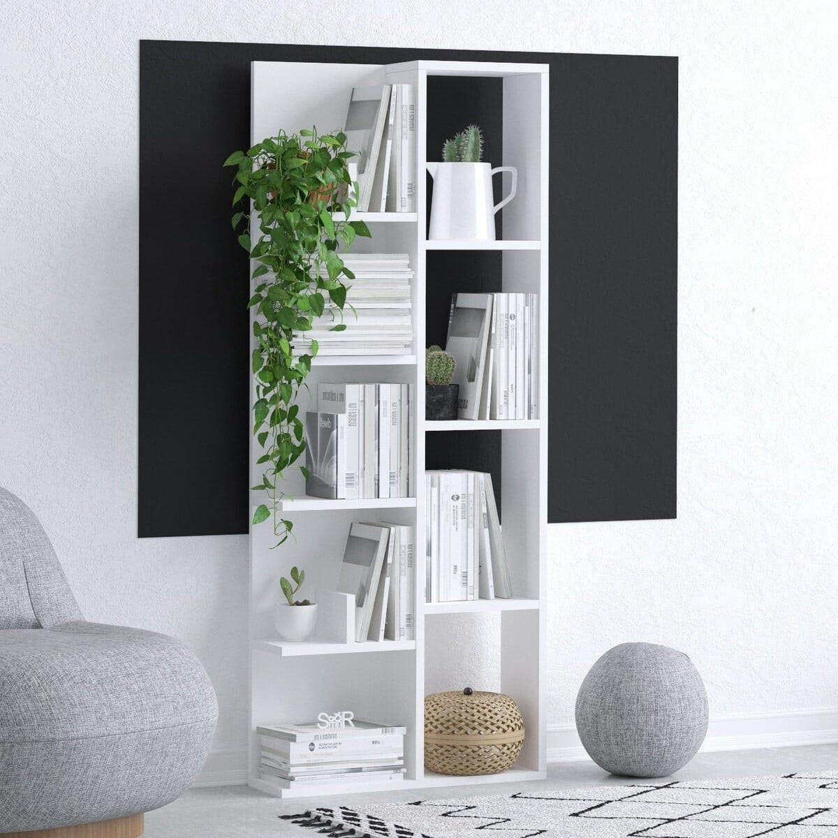 KNIHOVNA LILY se 4 výklenky a 4 policemi, V 150 cm - bílá, kompozitní dřevo (18/150/60cm) - Calicosy