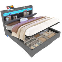 POLSTERBETT 140/200 cm beige aus Leinen mit LED und Stauraum - Beige, Textil (140/200cm) - OKWISH