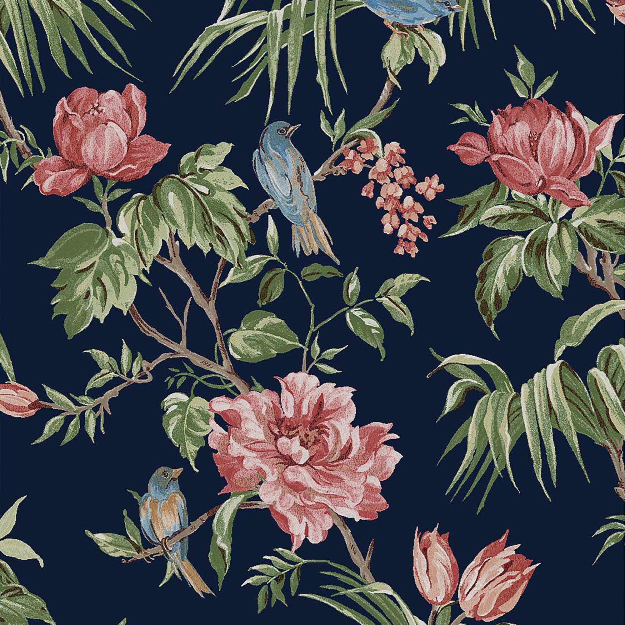 VLIESTAPETE Vogel & Blumen Mitternachtsblau - Blau, Papier/Kunststoff (52/1000cm) - next