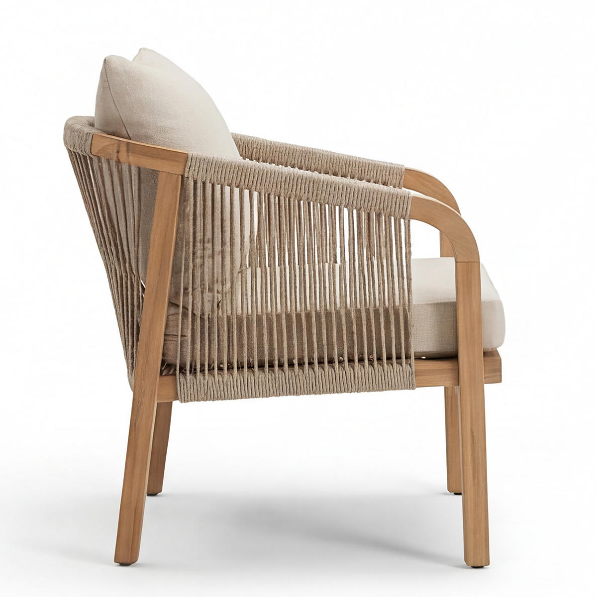 LOUNGESESSEL - Akazie massiv / Webstoff - Akazie Braun / Beige - Beige, Holz/Textil (68/69/80cm) - home24