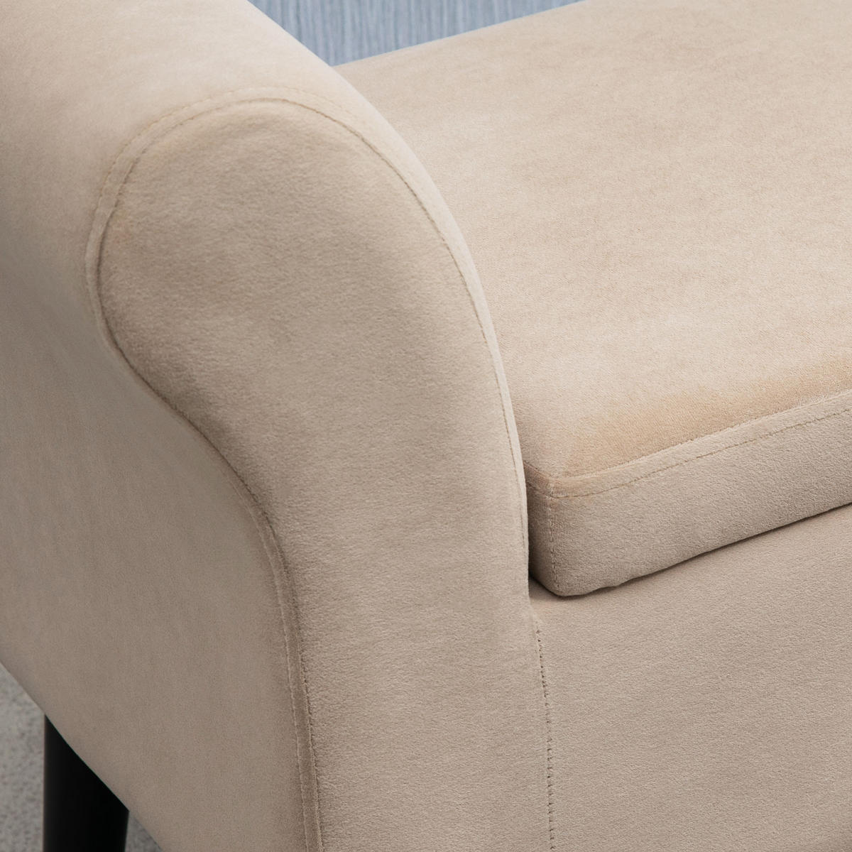 POLSTERBANK DE-07233 mit Stauraum, Armlehnen und Samtoptik Beige - Beige, Holz (41/65/111.5cm) - ComfortXL