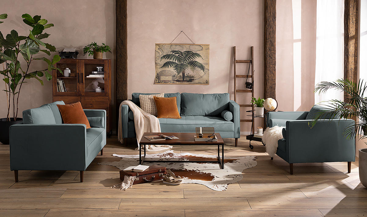 3-SITZER SOFA - Samt - Anthrazit, Textil (191/80/86cm) - home24