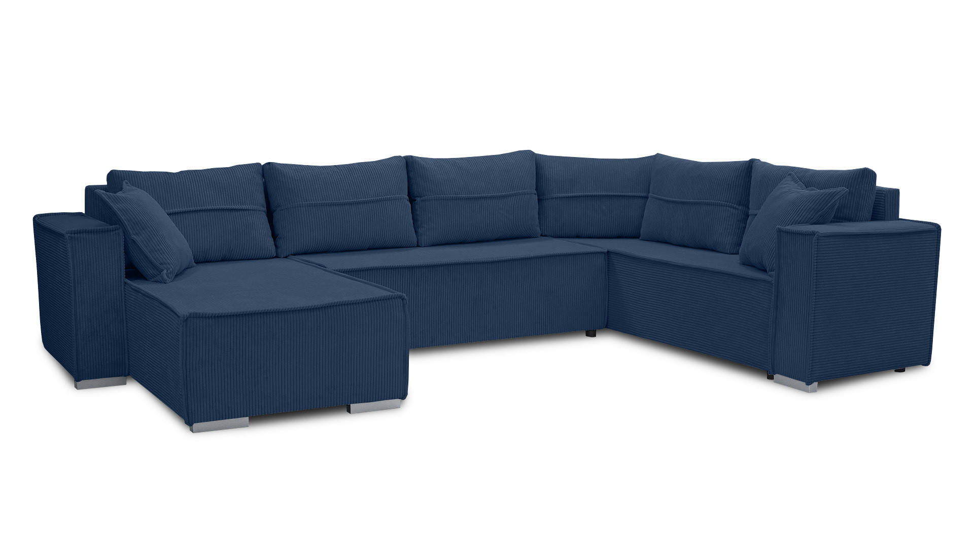 WOHNLANDSCHAFT Lovere U Blau 314/217/90 cm – mit Schlaffunktion und Bettkasten - Blau/Silberfarben, Textil/Metall (314/90/217cm) - AX Living