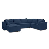 WOHNLANDSCHAFT Lovere U Blau 314/217/90 cm – mit Schlaffunktion und Bettkasten - Blau/Silberfarben, Textil/Metall (314/90/217cm) - AX Living