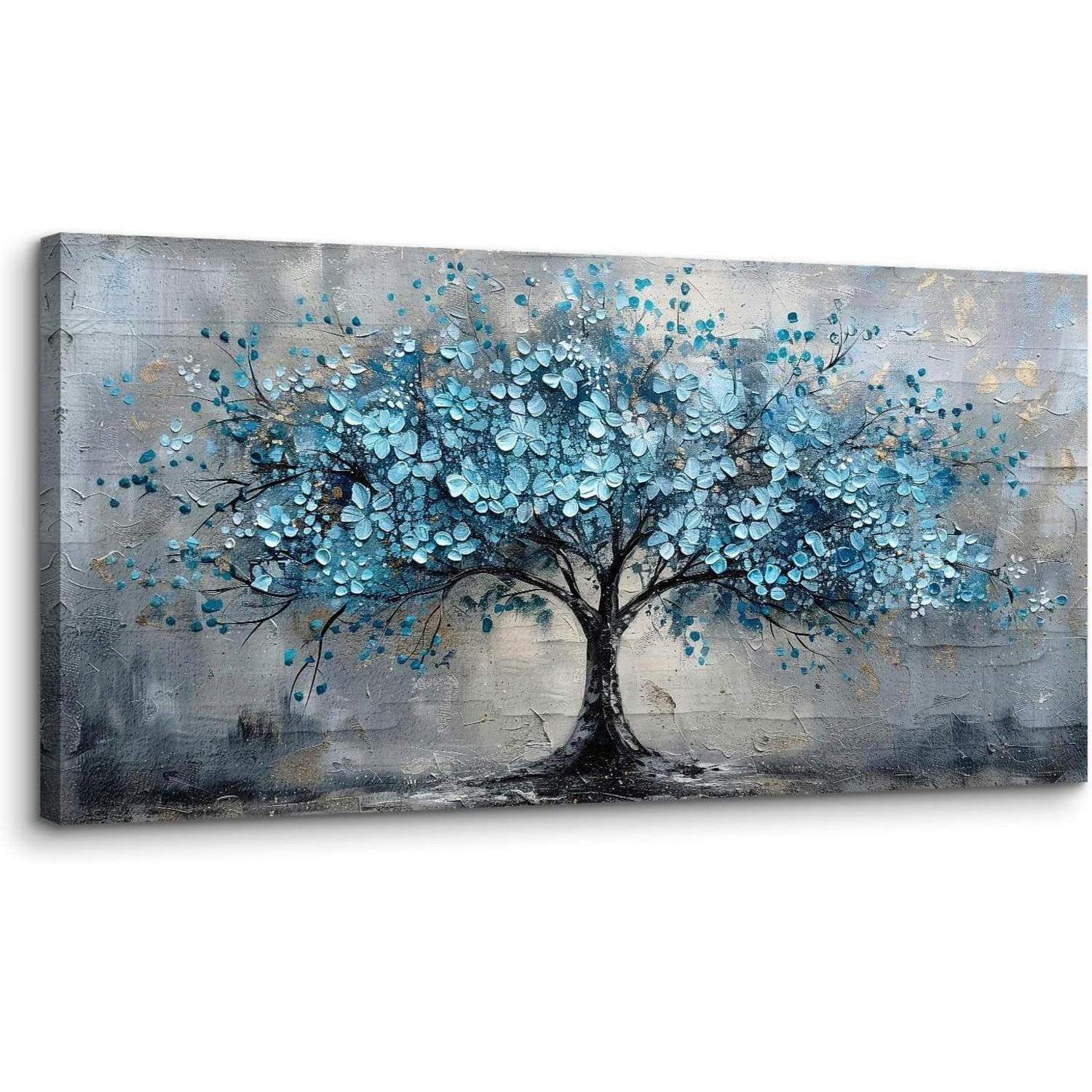 LEINWANDBILD Blauer Blumenbaum 50 x 100 cm - Blau, Textil (50/0.5cm)