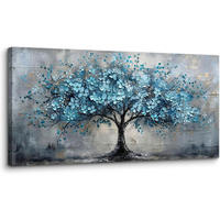 LEINWANDBILD Blauer Blumenbaum 50 x 100 cm - Blau, Textil (50/0.5cm)