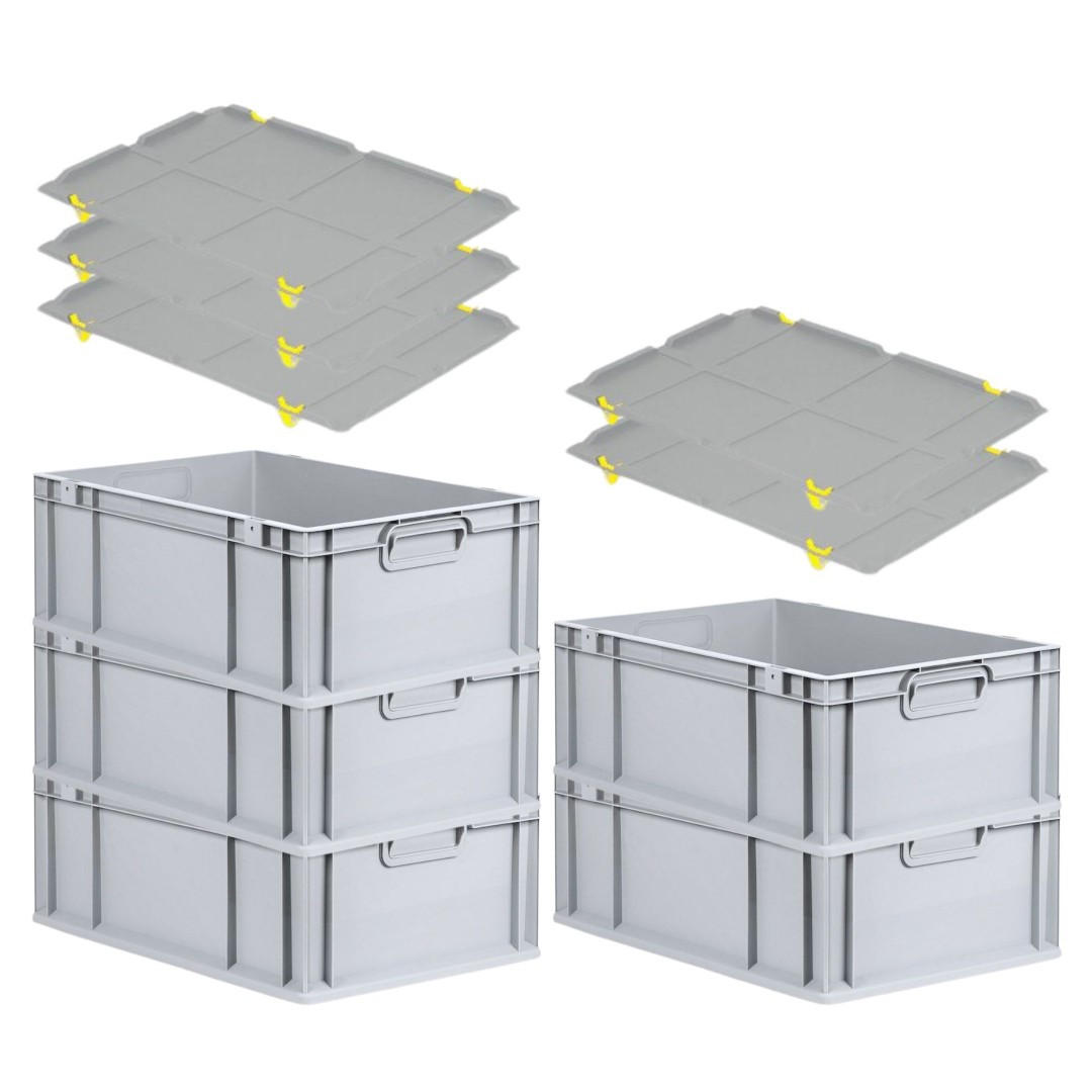 EUROBOX 5x Nextgen Economy Mit Auflagedeckel Grau/Gelb Griffe Geschlossen 44 Liter - Gelb, Kunststoff (40/22/60cm) - PROREGAL