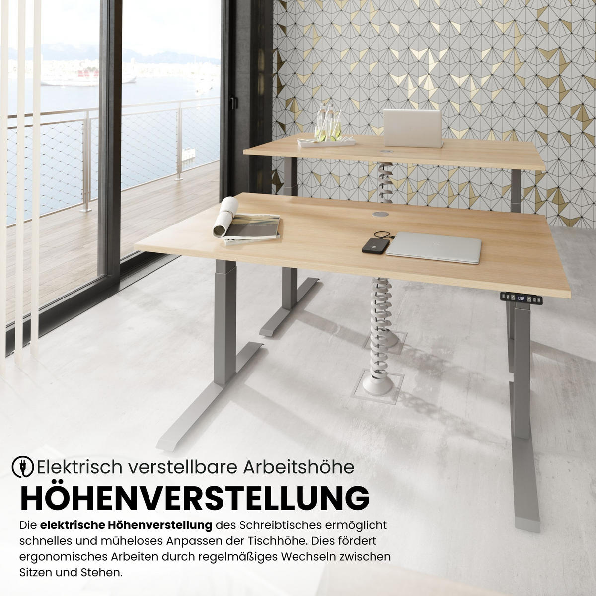 SCHREIBTISCH elektrisch XDKB 80/180/74 cm in Ahornfarben/Graphitfarben - Ahornfarben/Graphitfarben, Holzwerkstoff (80/180/74cm) - bümö