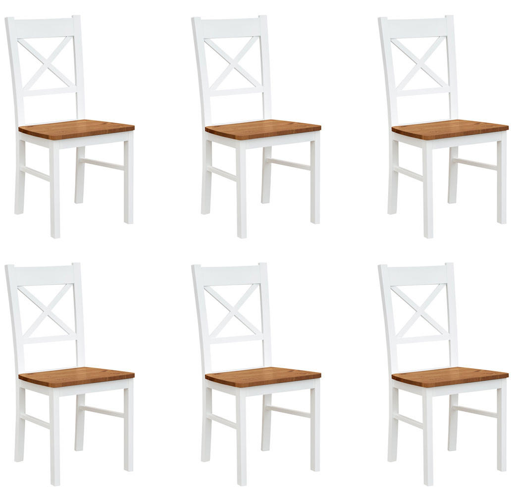 STÜHLE 6ER SET Belluno Elegante Kiefer weiß (RAL9010) lackiert / Kiefer gebeizt, Eichefarben 43 / 44 / 93cm - Eichefarben/Weiß, Holz/Holzwerkstoff (43/93/44cm) - Feldmann-Wohnen