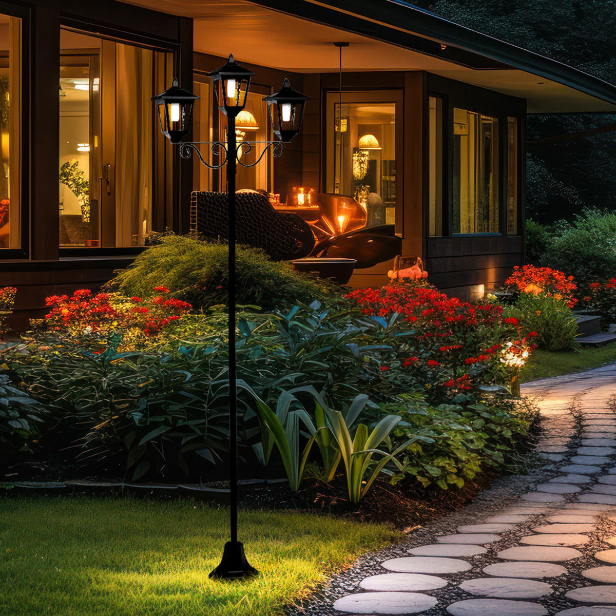 LED AUSSENLEUCHTE Solar Kandelaber Schwarz Metall - Schwarz, Glas (56/17.5/194cm)