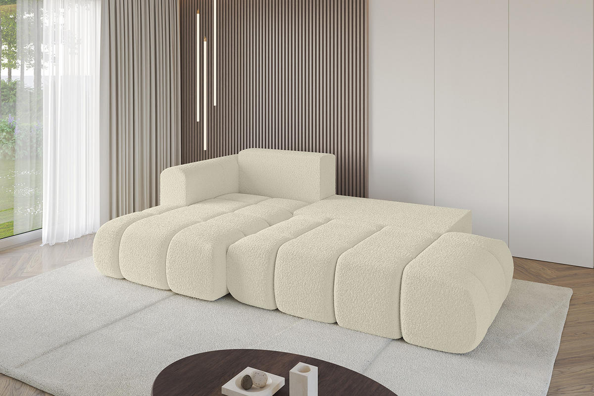 ECKSOFA Ottomane Links CLOUD-L 289x180x40 Beige Bouclé - Beige, Holzwerkstoff/Kunststoff (180/289cm) - ALTDECOR