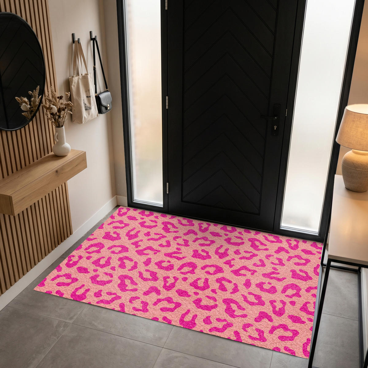 FUSSMATTE Pantherdruck - Rosa - Tierdruck - Minimalistisch Sauberlaufmatte 180x120 cm - Pink, Kunststoff (180/120cm) - MuchoWow