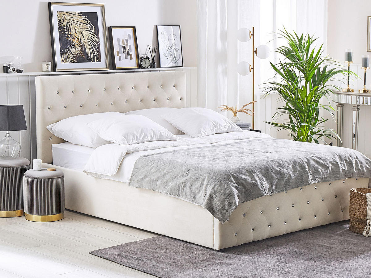 POLSTERBETT 140/200 cm Helles Beige Amiens - Beige, Textil (140/200cm) - Beliani