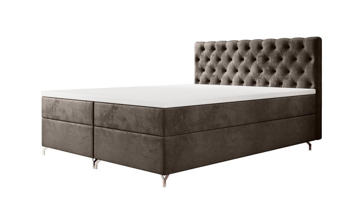 BOXBETT CHESTER 160x200, mit Matratze H3 und Topper, Monolith 15 - Braun, Holz/Textil (140/200cm) - Bedante