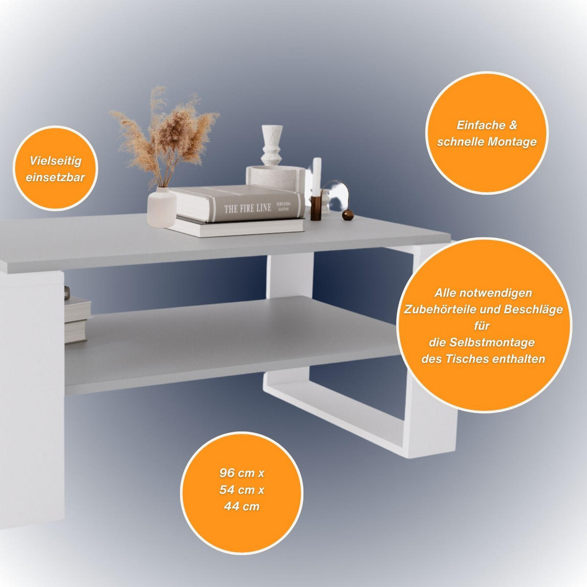 COUCHTISCH Kaja96 96/42/53,8 - Dunkelgrau/Weiß, Holzwerkstoff (54/96/42cm) - RAUMHIRSCH FURNITURE