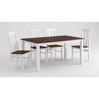 ESSZIMMER-SET Belluno Elegante 5-tlg Kiefer Weiß / Gebeizt Nussbaum 150-197 / 93 / 96cm - Nussbaumfarben/Weiß, Holz (197/96/93cm) - Feldmann-Wohnen