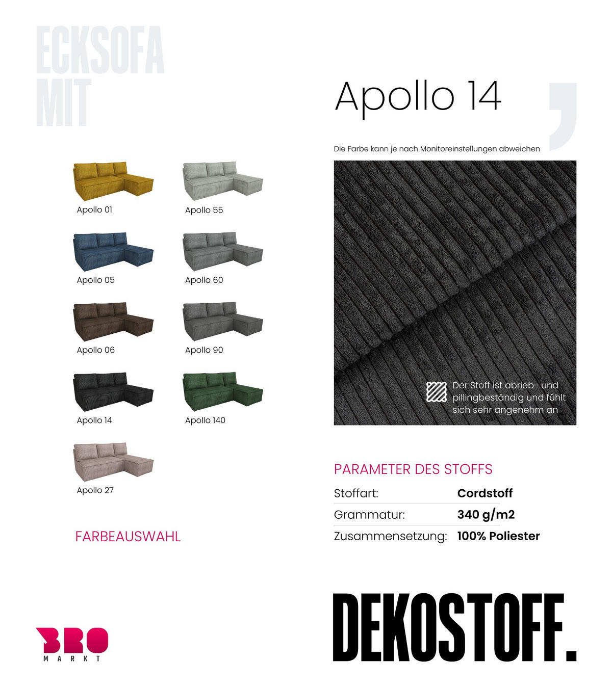 ECKSOFA Hector mit Schlaffunktion Schwarz Cord - Schwarz, Textil (200/141cm) - Bromarkt