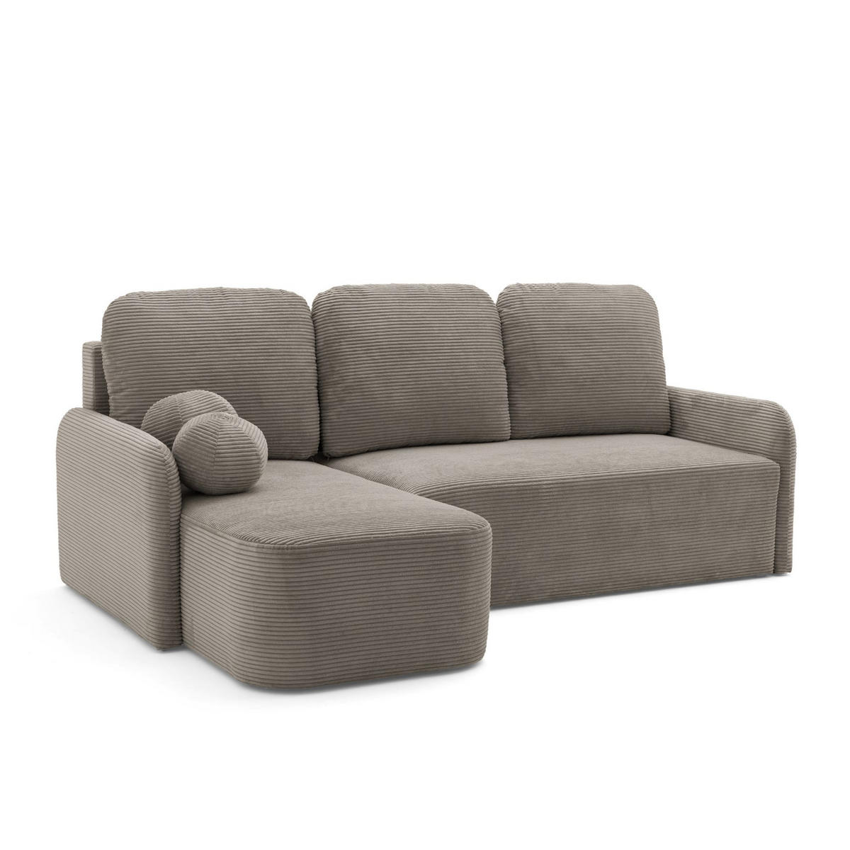 ECKSOFA CASPER L Links mit Schlaffunktion 132x198 Cord Hellbraun - Hellbraun/Schwarz, Holz/Kunststoff (217/145cm) - NACANAPA