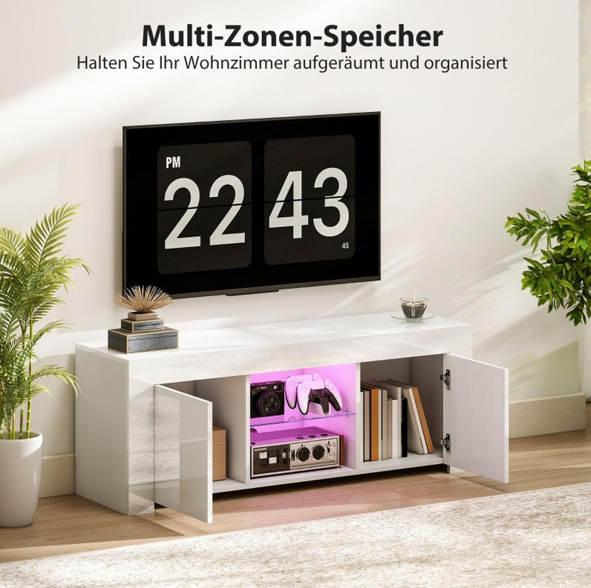 LOWBOARD 120/34/45 cm Weiß aus Glas mit LED-Beleuchtung - Weiß, Glas (34/45/120cm) - OKMYHOME