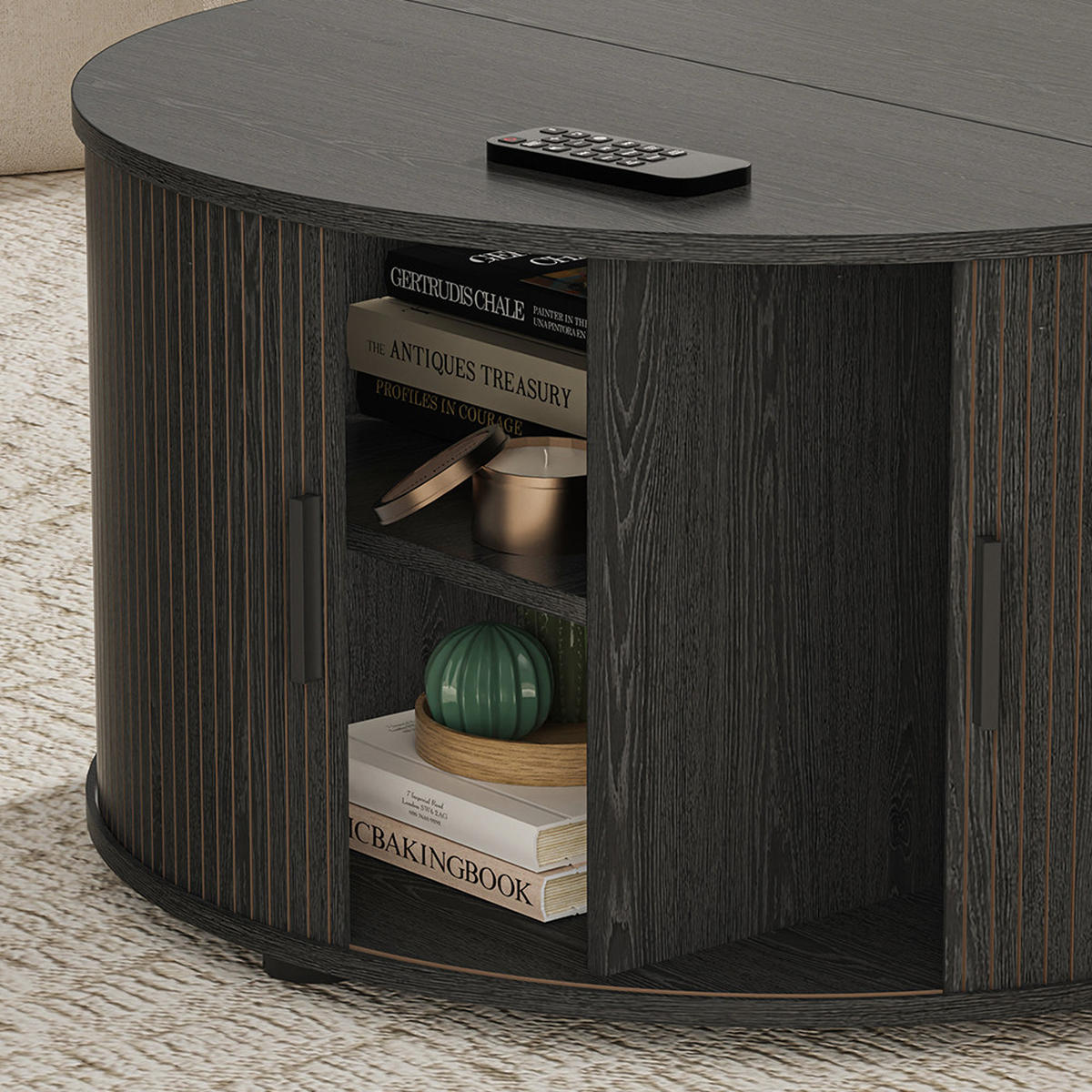 COUCHTISCH Selva Schwarz 80 x 80 cm mit Schiebetür - Schwarz, Holzwerkstoff (80/80/45cm) - Vicco
