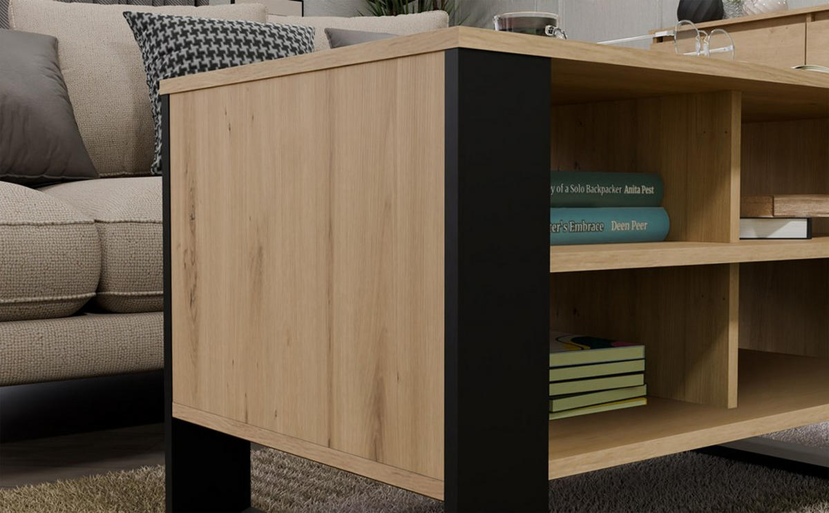 COUCHTISCH Artisan, Schwarz 90/50/58 - Schwarz, Holzwerkstoff (58/90/50cm) - RAUMHIRSCH FURNITURE