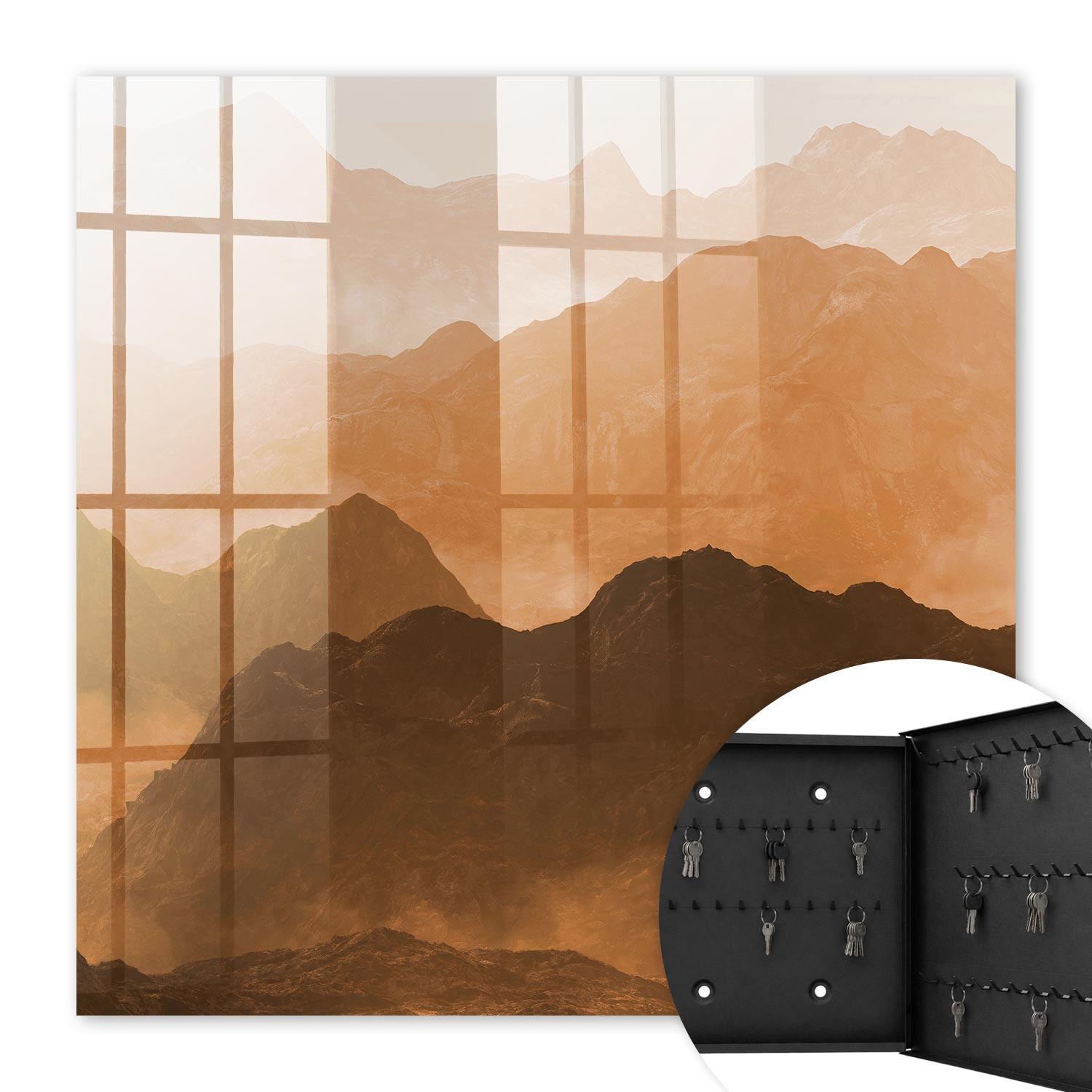 SCHLÜSSELBOX Schwarz 30x30 cm- Türöffnung nach rechts - Bergpanorama - Orange, Metall (30/30/5cm) - TULUP