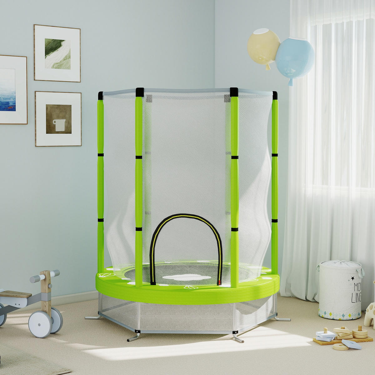 KINDER Trampolin Ø140 cm Indoor Trampolin mit Sicherheitsnetz Randabdeckung - Grün, Metall (140/140cm) - AIYAPLAY