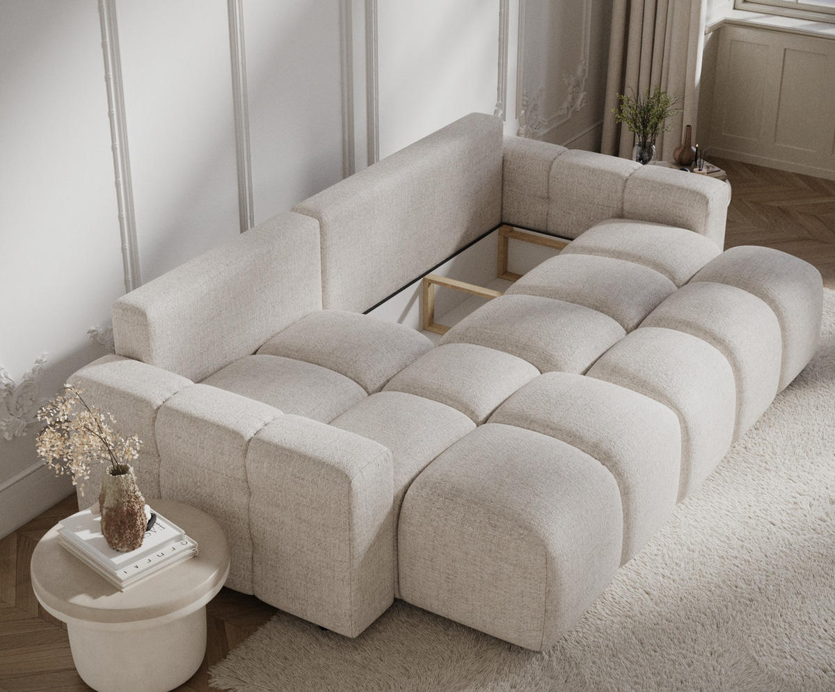 ECKSOFA MIT SCHLAFFUNKTION Ucci Beige Webstoff - Beige/Schwarz, Holz/Holzwerkstoff (233/142cm) - Maison de Reve