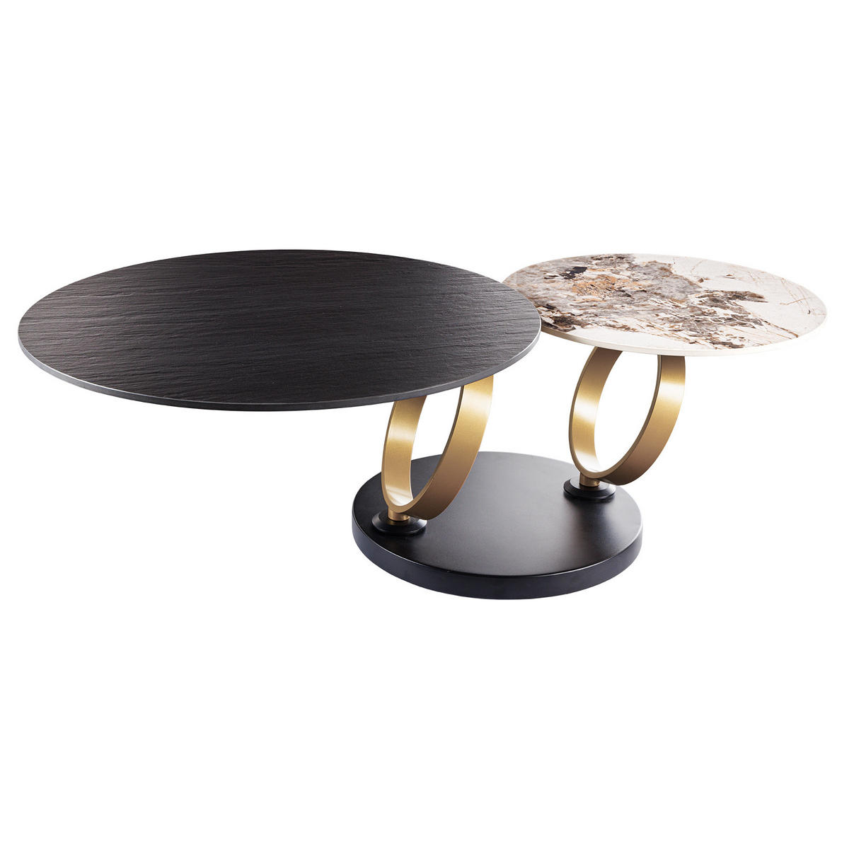 COUCHTISCH DANCING RINGS Keramik Schwarz 135 cm - Goldfarben/Schwarz, Keramik/Metall (80/134/44cm) - riess-ambiente
