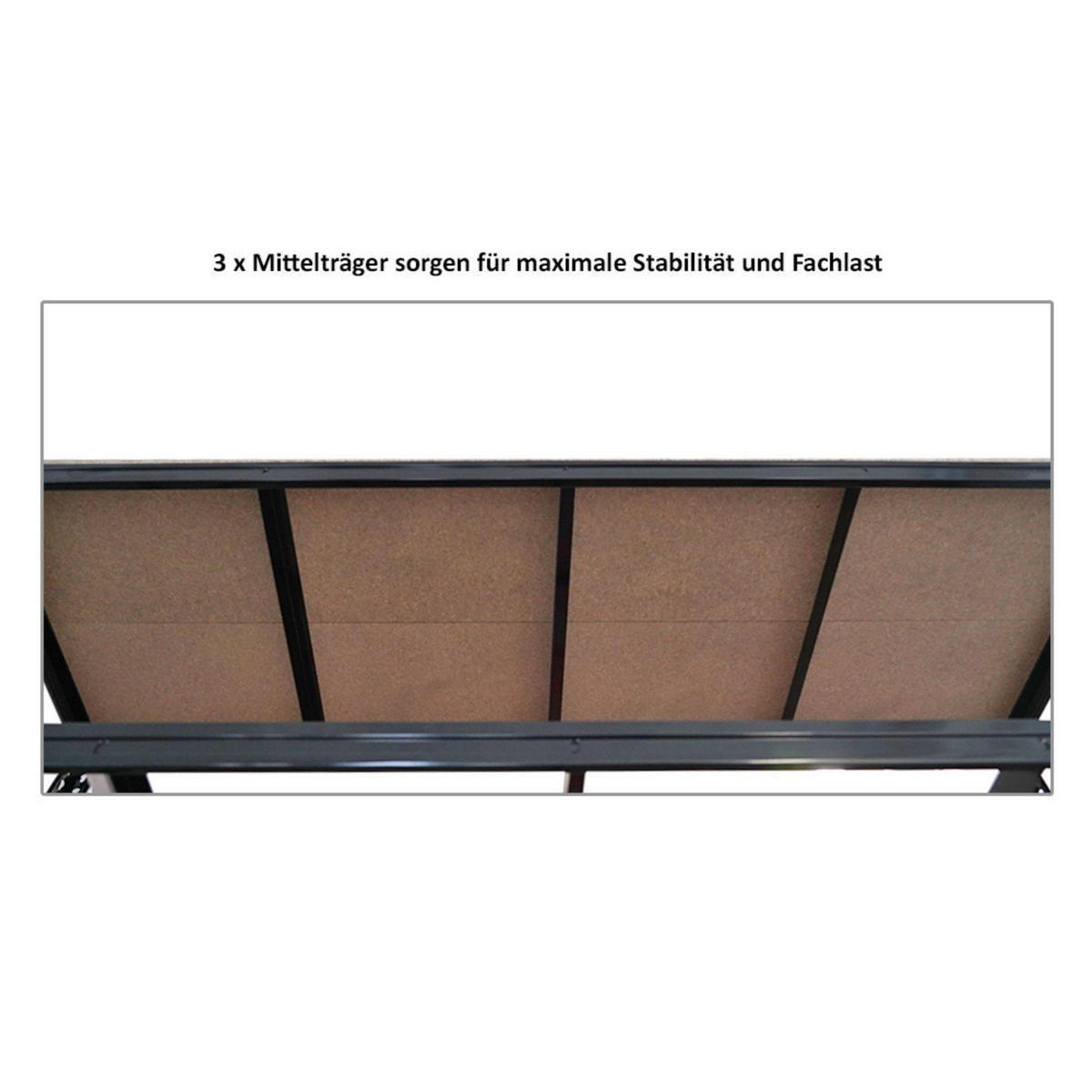 SCHWERLASTREGAL Bison 200x200x60 cm 4 Spanplatten-Ebenen 16mm Fachlast 600 kg Schwarz - Schwarz, Metall (200/200/60cm) - PROREGAL