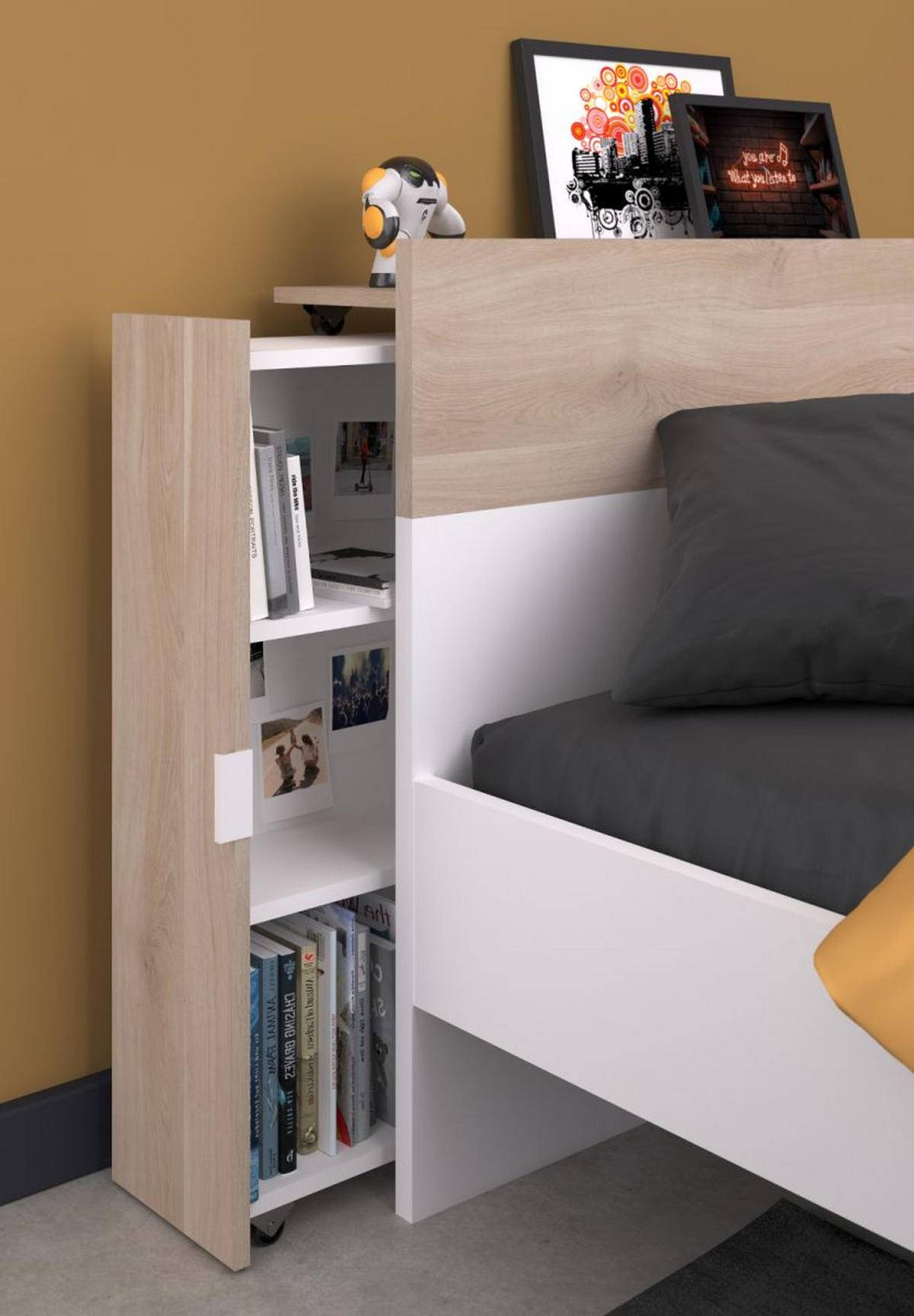 JUGENDZIMMER weiß, Eiche, Komplett-Set 7-teilig mit viel Stauraum - Eichefarben/Weiß, Holzwerkstoff/Kunststoff (145/205/206cm) - Parisot Meuble