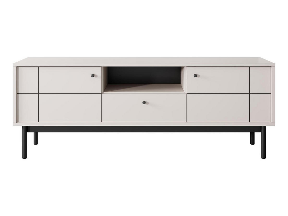 TV-SCHRANK Panda Beige, Schwarze Beine, Tv-Tisch mit Schublade - Beige/Schwarz, Holzwerkstoff (154/57/39cm) - Bettso