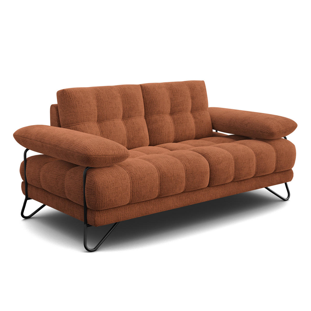 SOFA BUBBARA 2-Sitzer, rostrot - Schwarz/Orange, Holz/Textil (185/87/96cm) - Courtois Laville