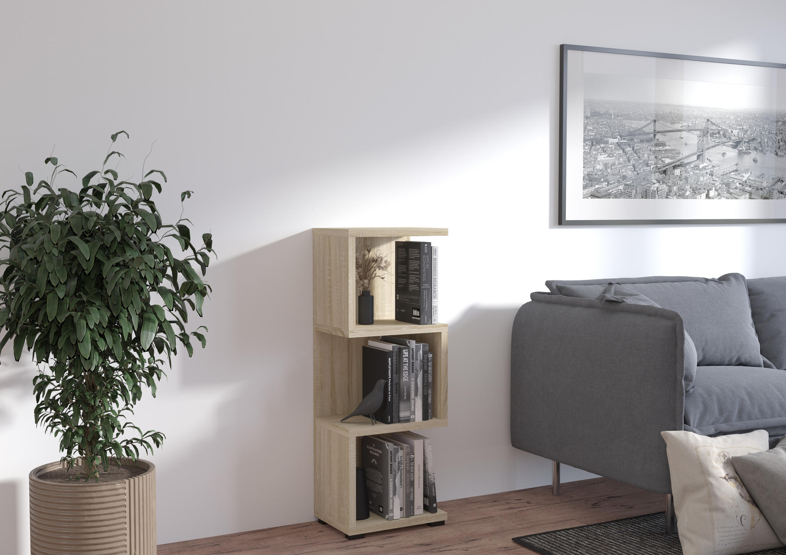 Thumbnail - Masseno Bücherregal, Sonoma Eiche, Holzwerkstoff, 41.6x112.5x29.7 cm, Wohnzimmer, Regale, Bücherregale