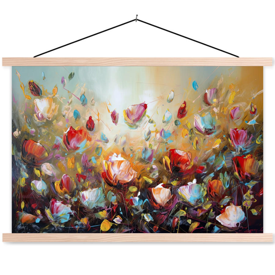 MuchoWow PLAKÁT S MAGNETICKOU LIŠTOU Květiny - Umění - Příroda - Olejomalba 60x40 cm
