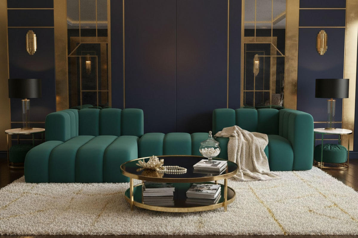 ECKSOFA L-Form Grand L 319 cm, Veloursstoff Salvador, Azurblau, Links - Blau, Holz (319/179cm) - Kaiser Möbel