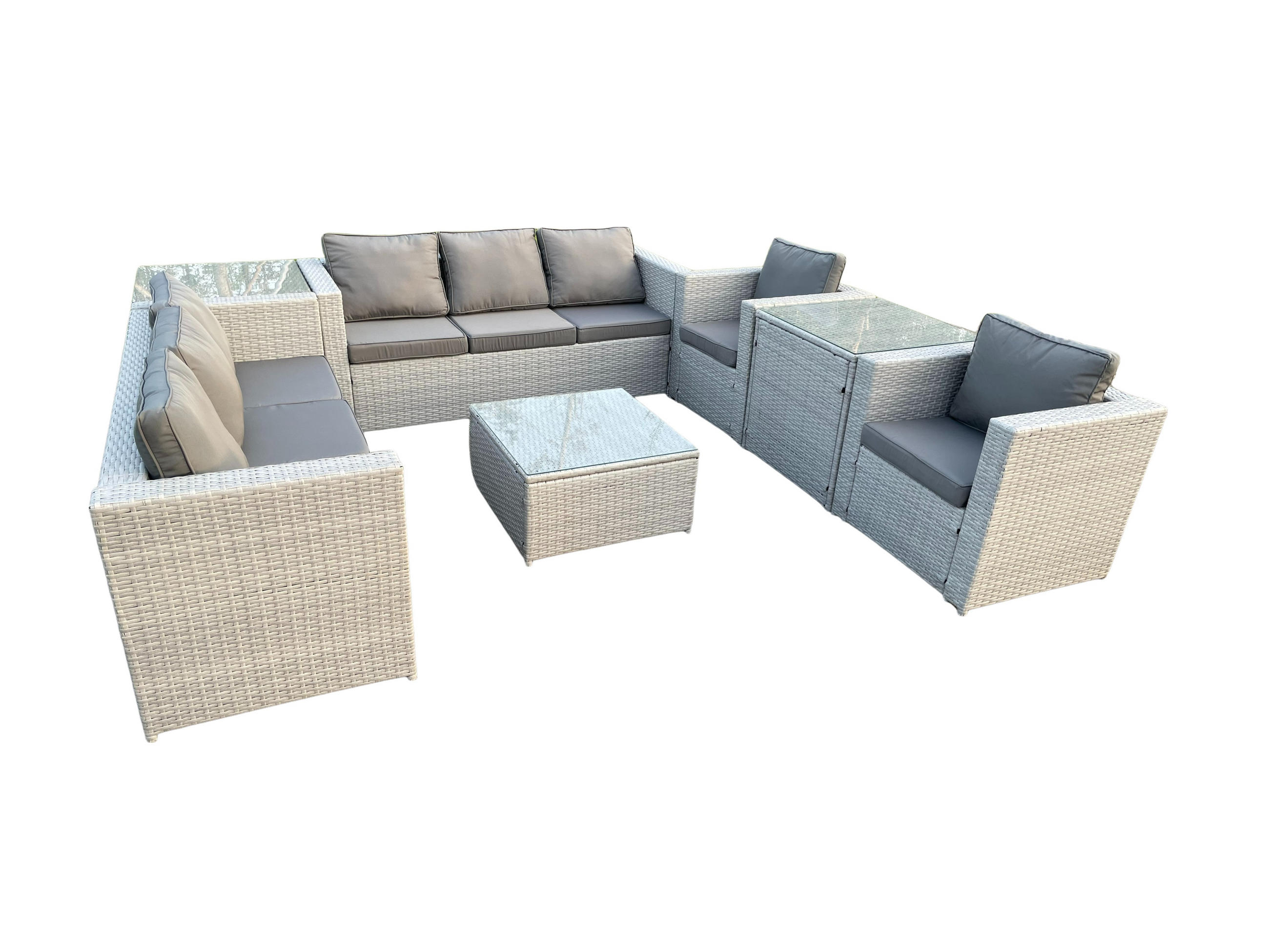 GARTENSOFA SET mit Couchtisch Polyrattan Helles Grau 8-Sitzer - Hellgrau, Metall - Fimous