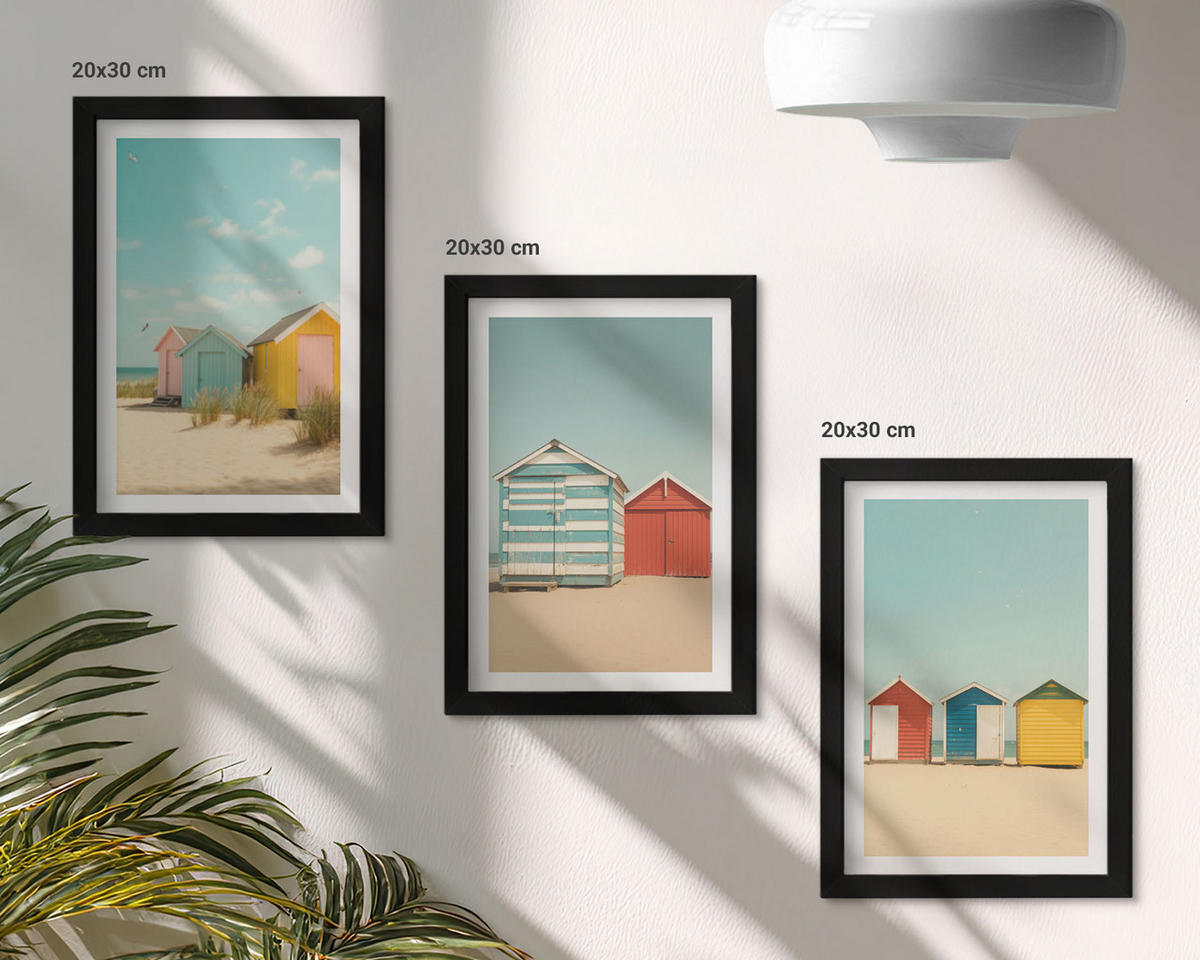 WANDBILDER 3er-Set - 20x30 cm Schwarzer Rahmen - Bunte Häuser, Strand, Sonne - Schwarz, Kunststoff (20/30cm) - ArtPrintCave