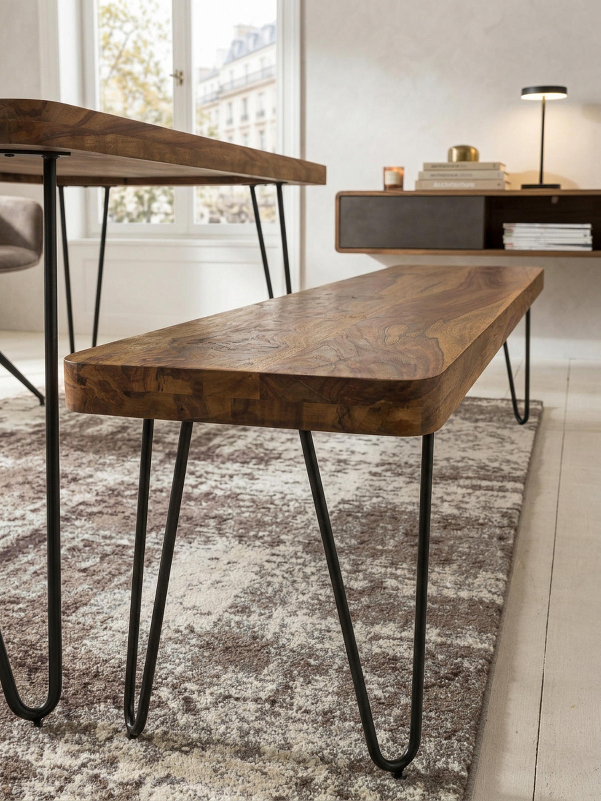 SITZBANK BALU Massivholz Metallbeine Landhausstil, Braun 180x40x45 cm - Schwarz/Braun, Holz/Metall (180/45/40cm) - KADIMA DESIGN