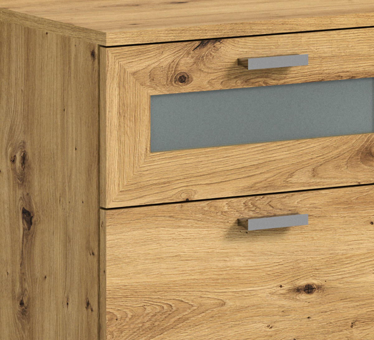 NACHTTISCH Eiche Artisan Komforthöhe 60 cm, 3x Schublade mit Vollauszug - Silberfarben/Eiche Artisan, Glas/Holzwerkstoff (45/60/40cm) - Inn.Furn