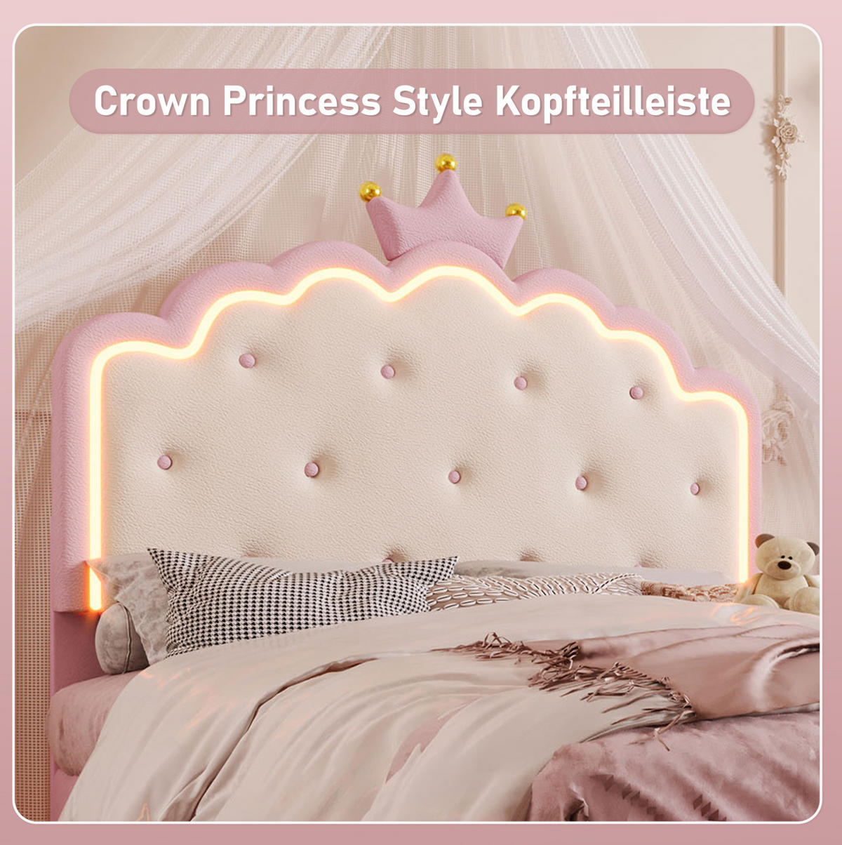 DĚTSKÁ postýlka 140/200 cm z PU, růžová, s LED osvětlením a roštem - růžová, plast (140/200cm) - Modenvie