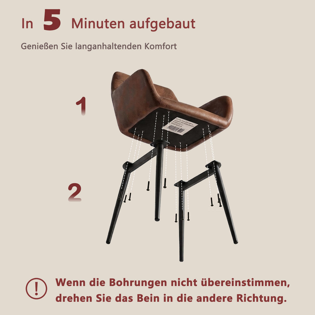 ESSGRUPPE 1 Tisch & 4 Suede Armlehnenstühle Braun - Schwarz/Braun, Textil/Metall (56/78/56cm) - Meubles Cosy